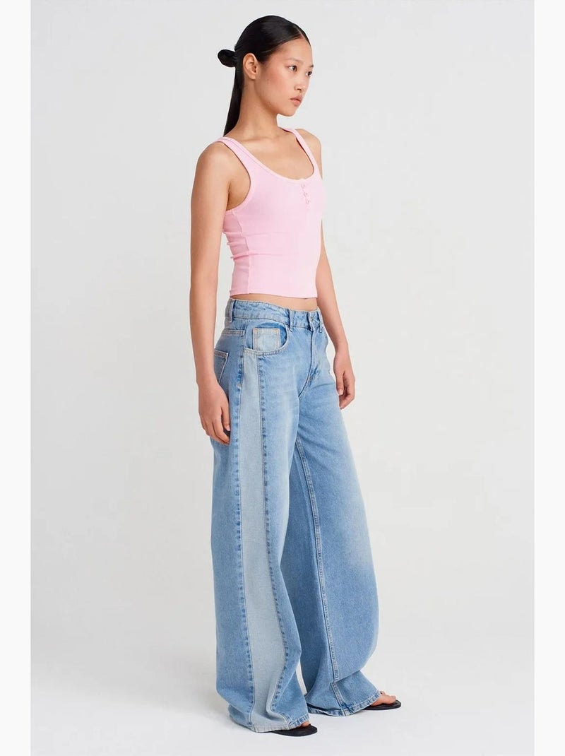 Top cami crop a coste in misto cotone dilvin Rosa chiaro - Kiabi