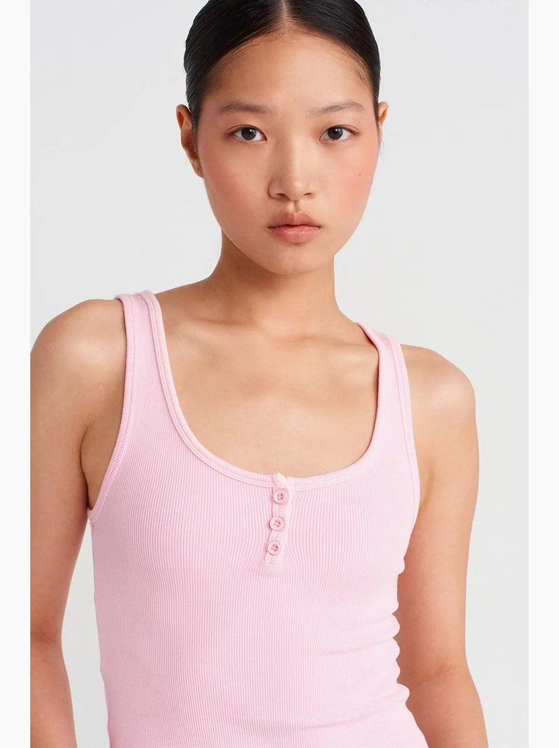 Top cami crop a coste in misto cotone dilvin Rosa chiaro - Kiabi