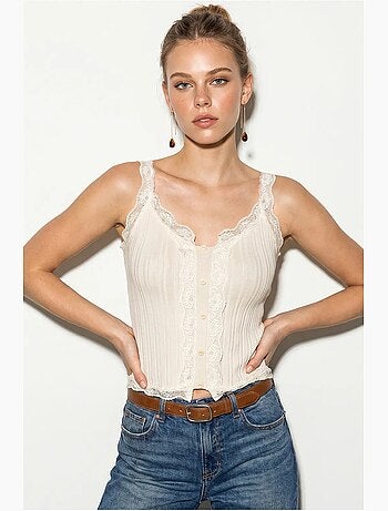 Top cami cropped aderente con bottoni lucci