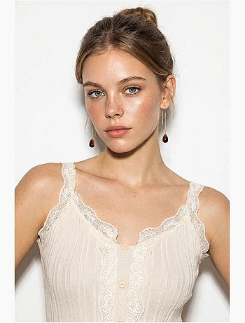 Top cami cropped aderente con bottoni lucci