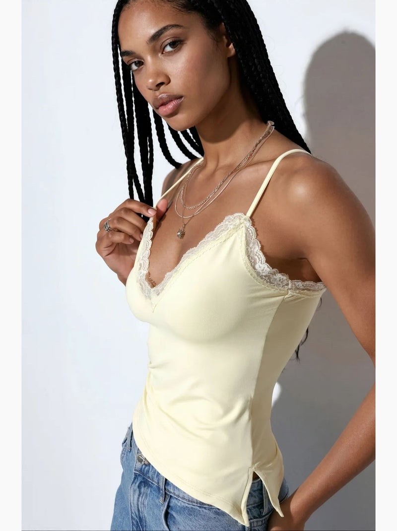 Top cami cropped aderente con ricamo busem Giallo limone - Kiabi