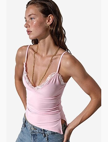 Top cami cropped aderente con ricamo busem