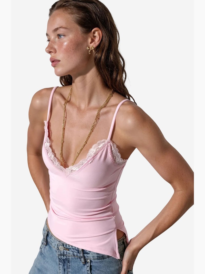 Top cami cropped aderente con ricamo busem Rosa - Kiabi