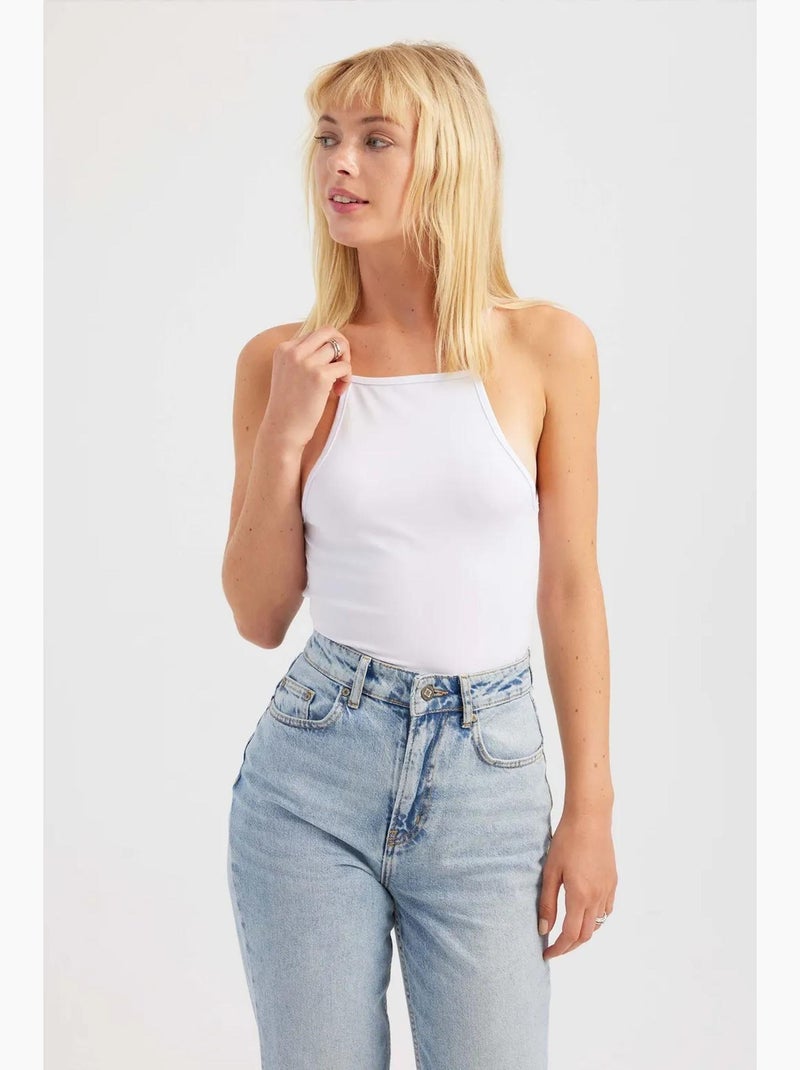 Top canotta in cotone con scollo all'americana hiccup Bianco - Kiabi