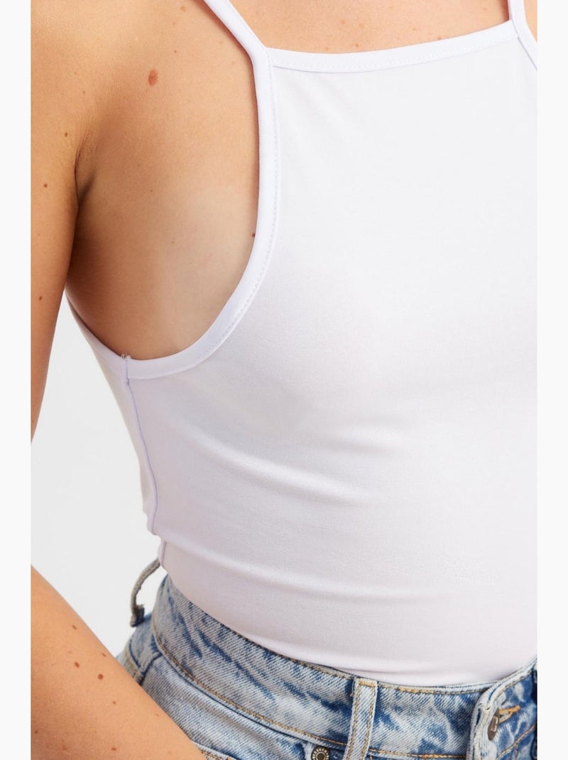 Top canotta in cotone con scollo all'americana hiccup Bianco - Kiabi