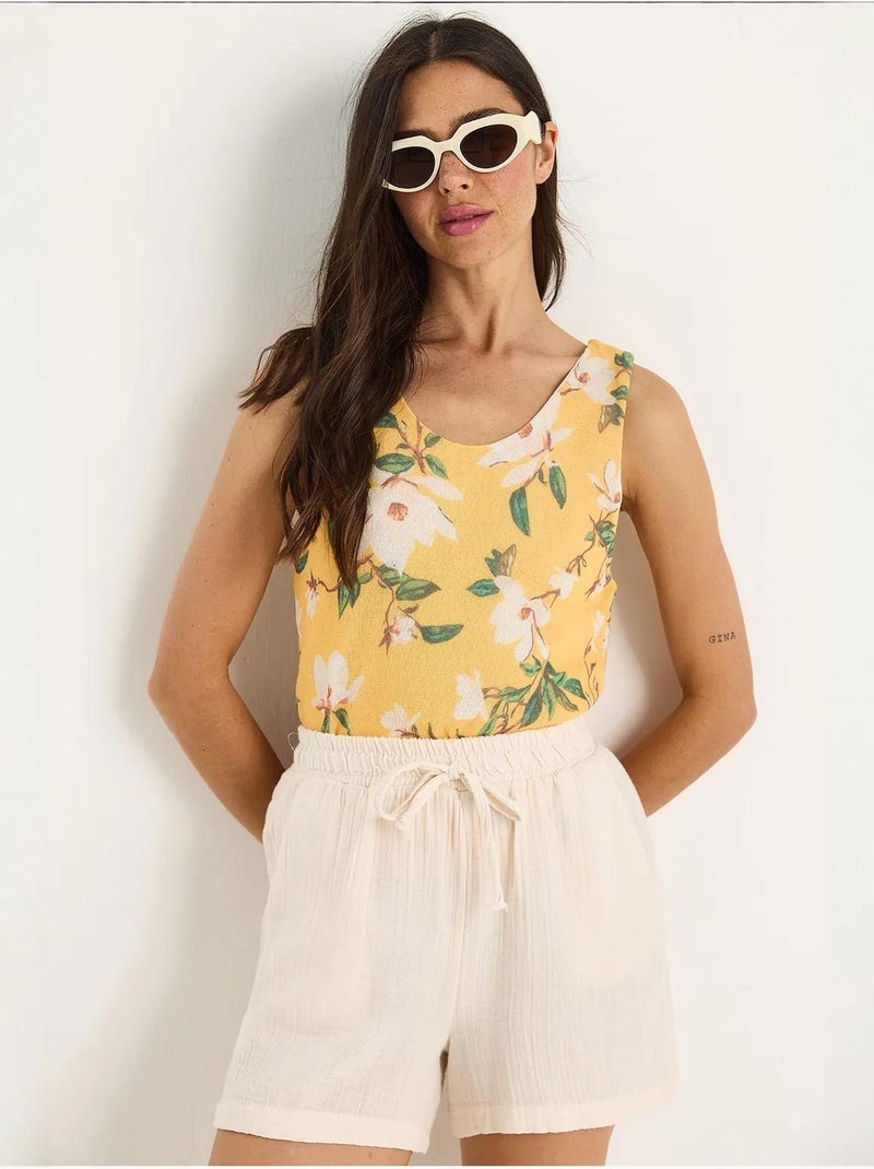 Top canotta in cotone-lycra floreale lucci Ambra - Kiabi