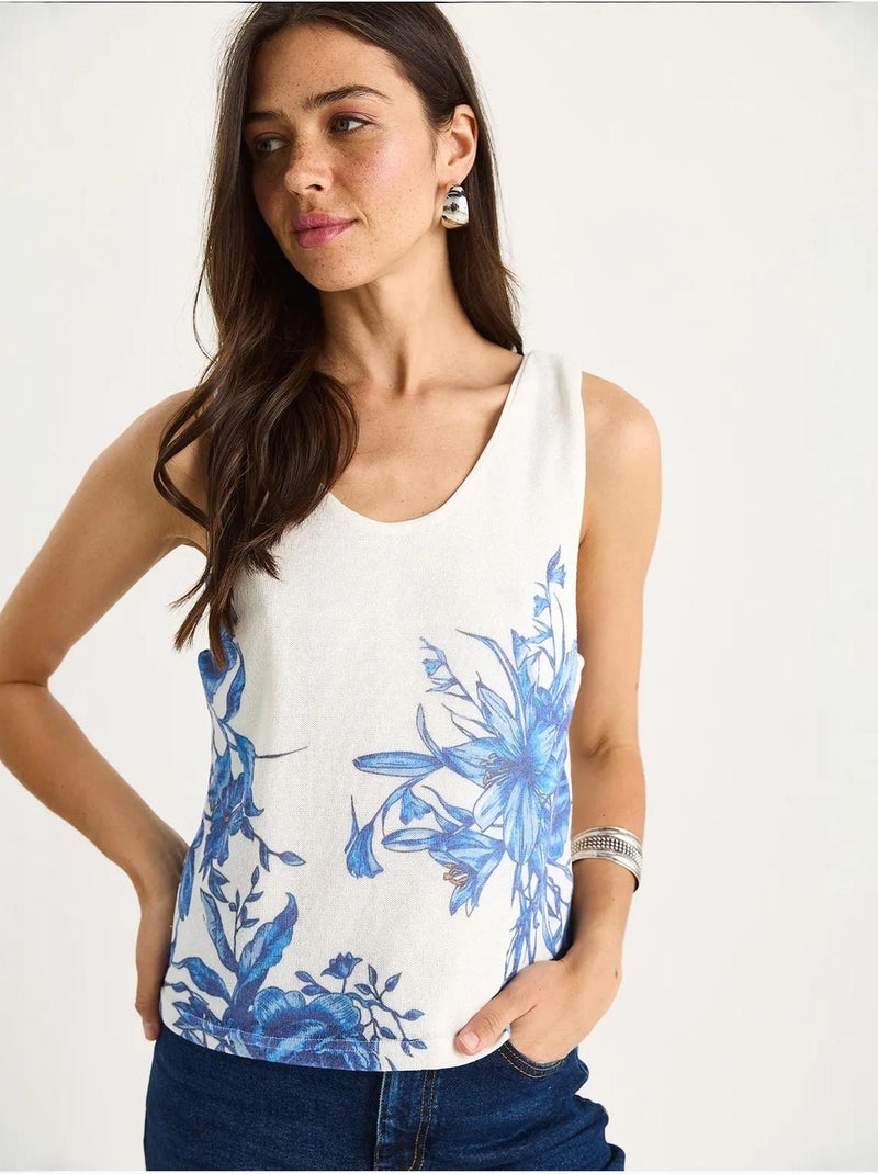 Top canotta in cotone-lycra floreale lucci Bianco - Kiabi