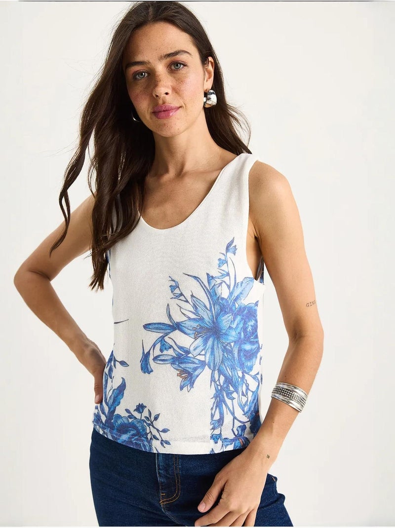 Top canotta in cotone-lycra floreale lucci Bianco - Kiabi