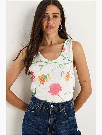 Top canotta in cotone-lycra floreale lucci