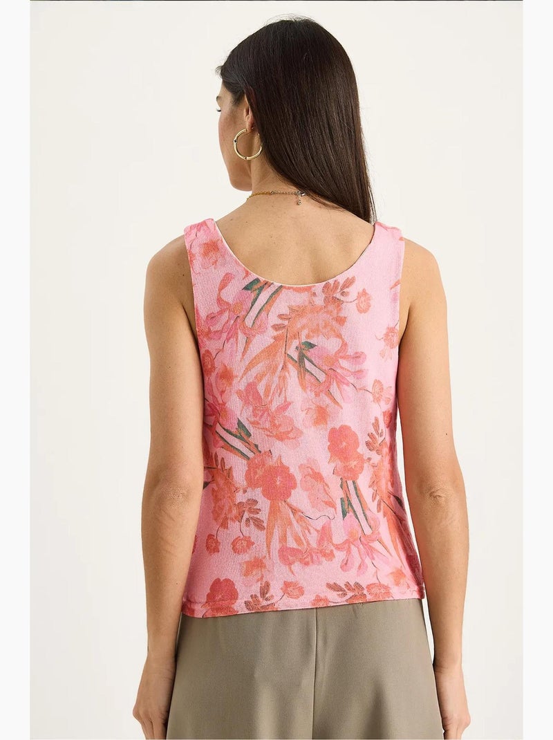 Top canotta in cotone-lycra floreale lucci Rosa fluo/Solinotes - Kiabi