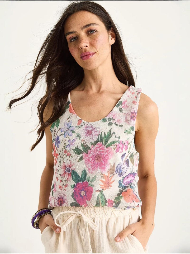 Top canotta in cotone-lycra floreale lucci Rosa - Kiabi