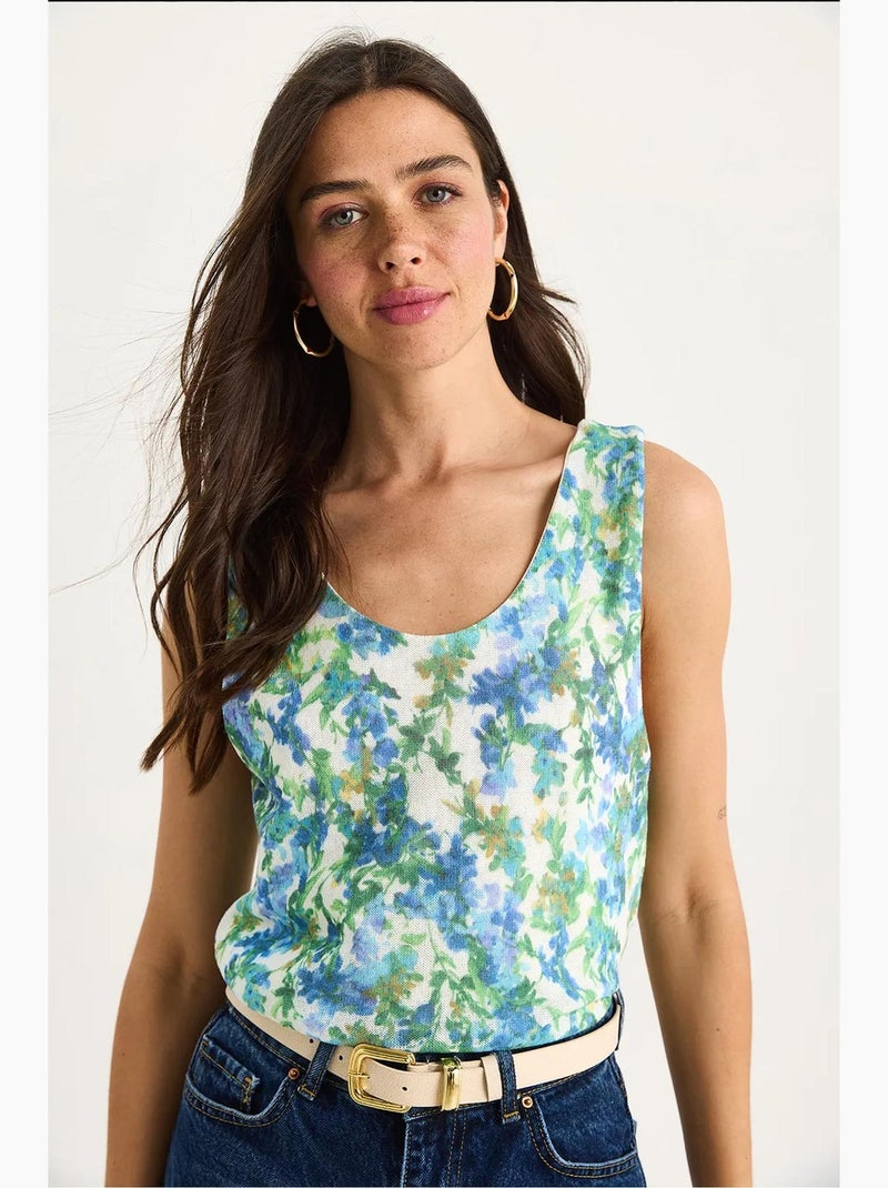 Top canotta in cotone-lycra floreale lucci Verde - Kiabi