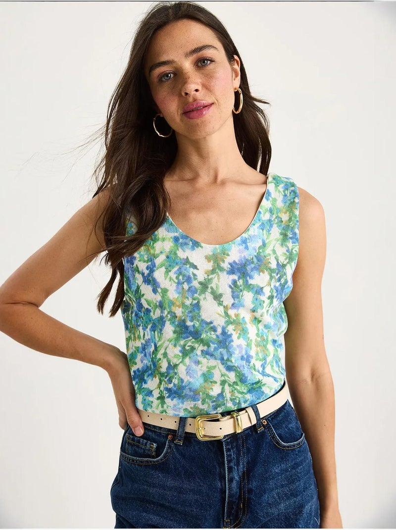 Top canotta in cotone-lycra floreale lucci Verde - Kiabi
