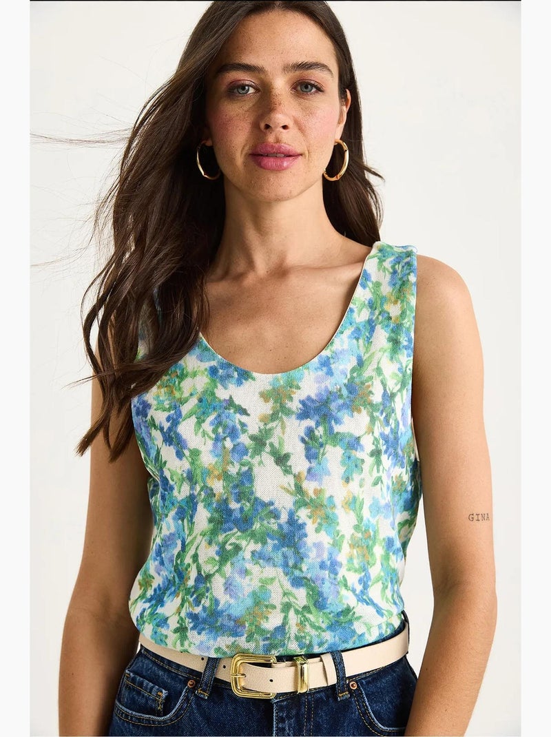 Top canotta in cotone-lycra floreale lucci Verde - Kiabi