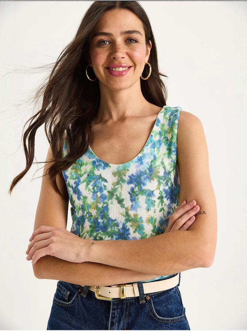 Top canotta in cotone-lycra floreale lucci Verde - Kiabi