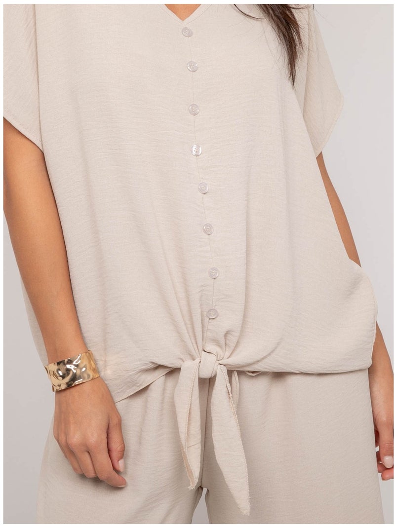 Top con bottoni e nodo FEYA Beige - Kiabi