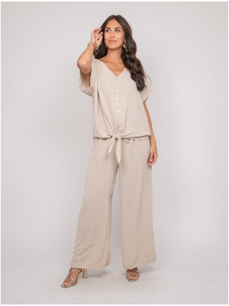Top con bottoni e nodo FEYA Beige - Kiabi