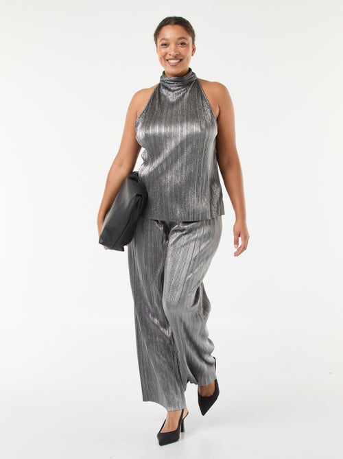 Top con giromanica all'americana in maglia plissettata - Kiabi