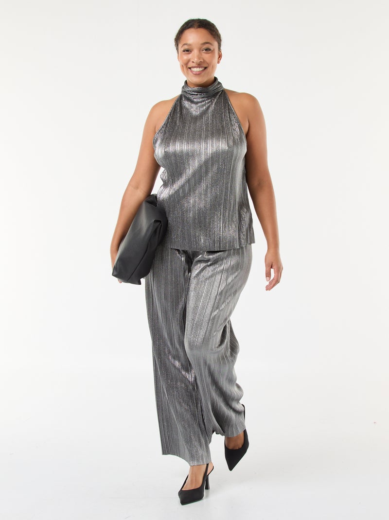 Top con giromanica all'americana in maglia plissettata Grigio - Kiabi