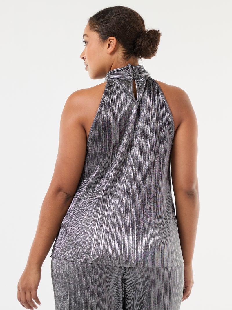 Top con giromanica all'americana in maglia plissettata Grigio - Kiabi