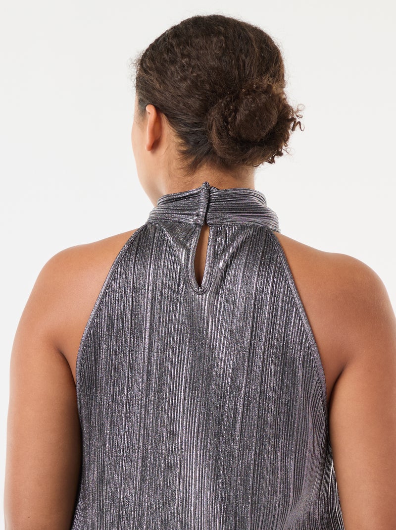 Top con giromanica all'americana in maglia plissettata Grigio - Kiabi