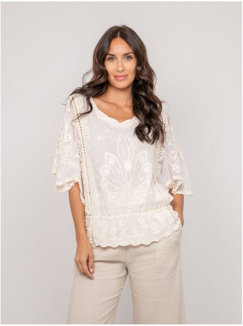 Top con maniche a farfalla e ricamo FLEURETTE - Kiabi