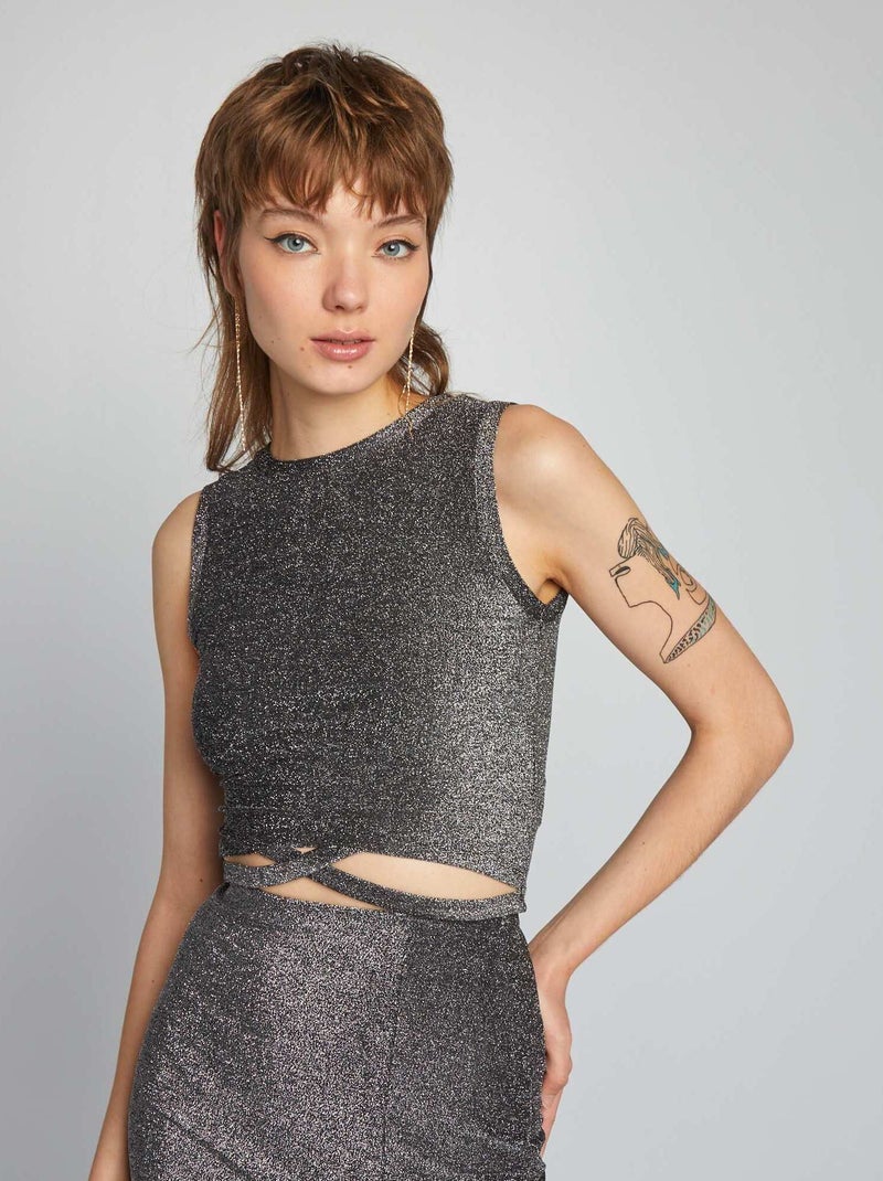 Top con paillettes e cinturini incrociati GRIGIO - Kiabi