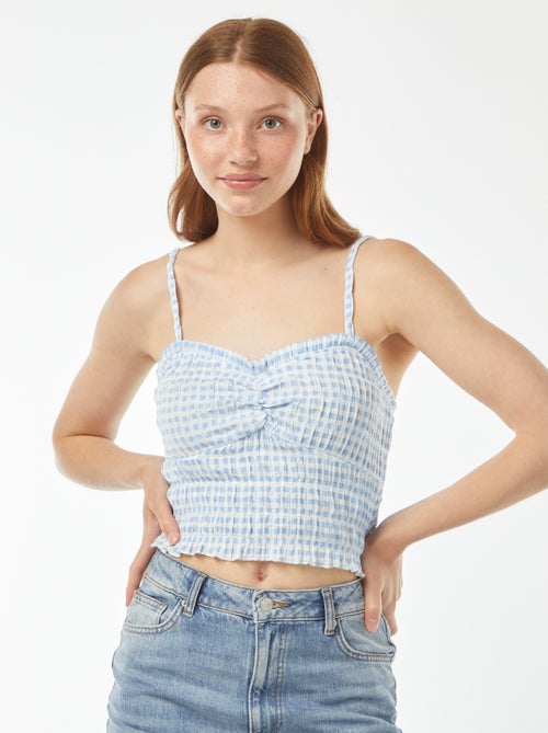 Top con punto smock e spalline con stampa vichy - Kiabi
