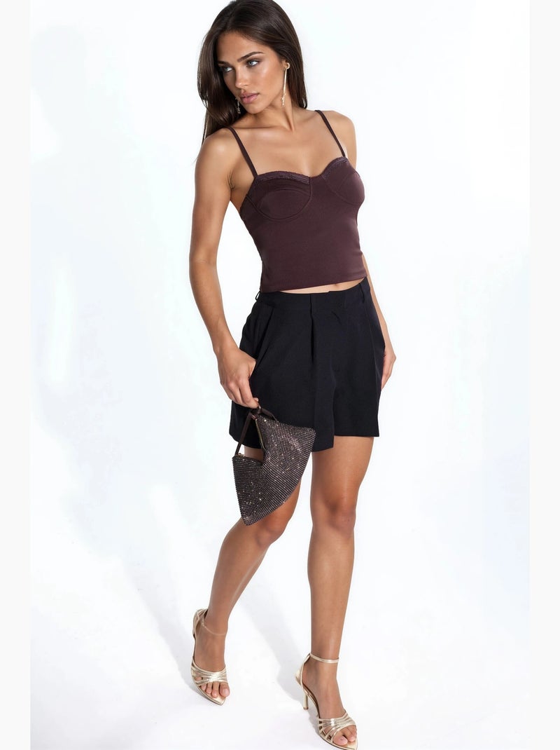 Top con scollo a cuore e dettagli in pizzo hiccup Marrone scuro - Kiabi