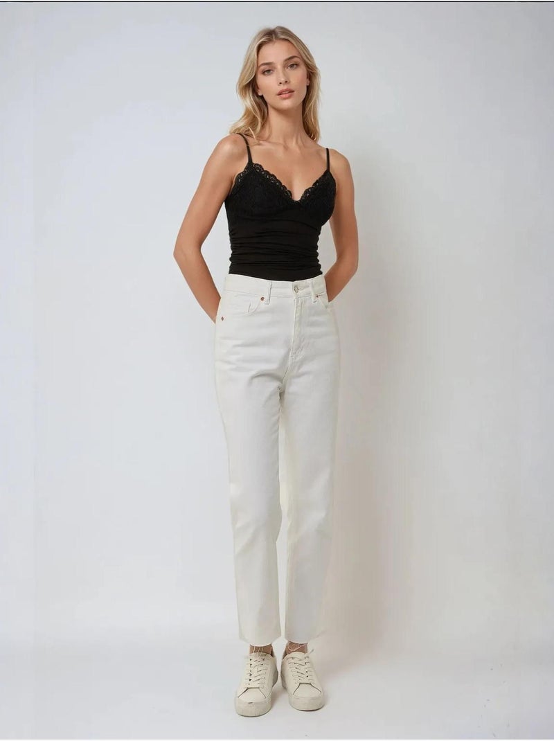 Top con scollo a v e dettagli in pizzo hiccup Nero - Kiabi