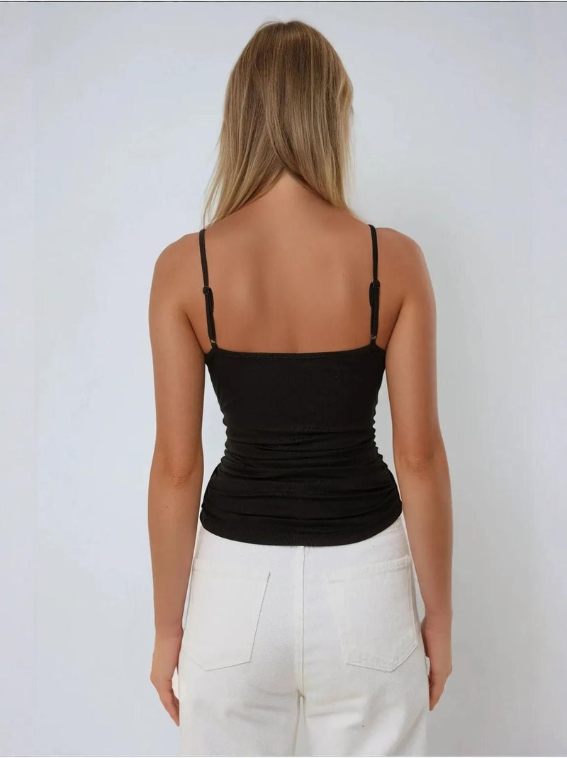 Top con scollo a v e dettagli in pizzo hiccup Nero - Kiabi