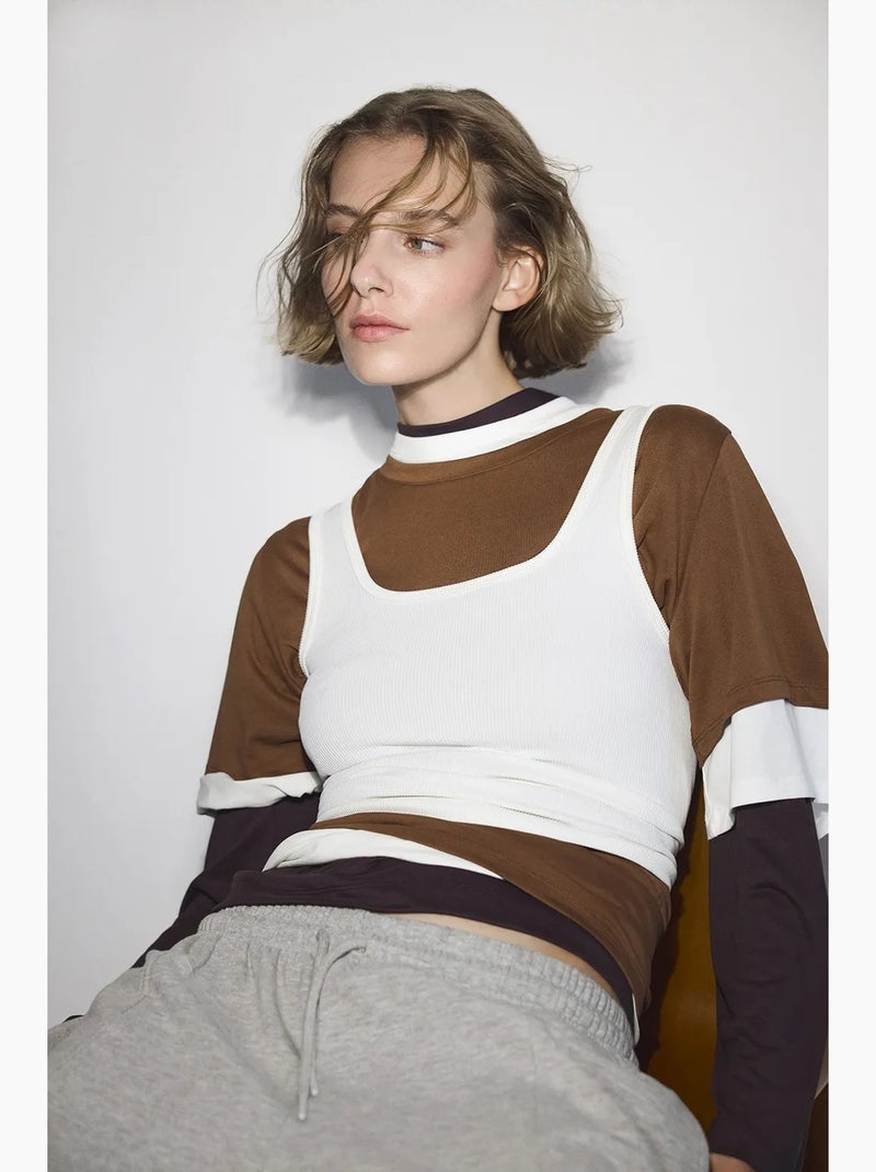 Top con scollo quadrato senza cuciture penti Bianco sporco - Kiabi