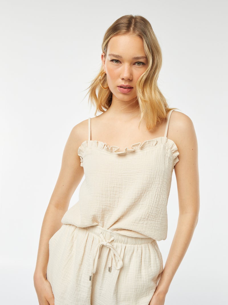 Top con spalline in doppia garza di cotone Bianco - Kiabi