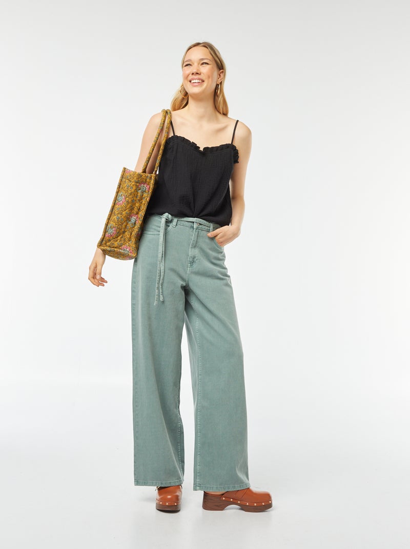 Top con spalline in doppia garza di cotone nero - Kiabi
