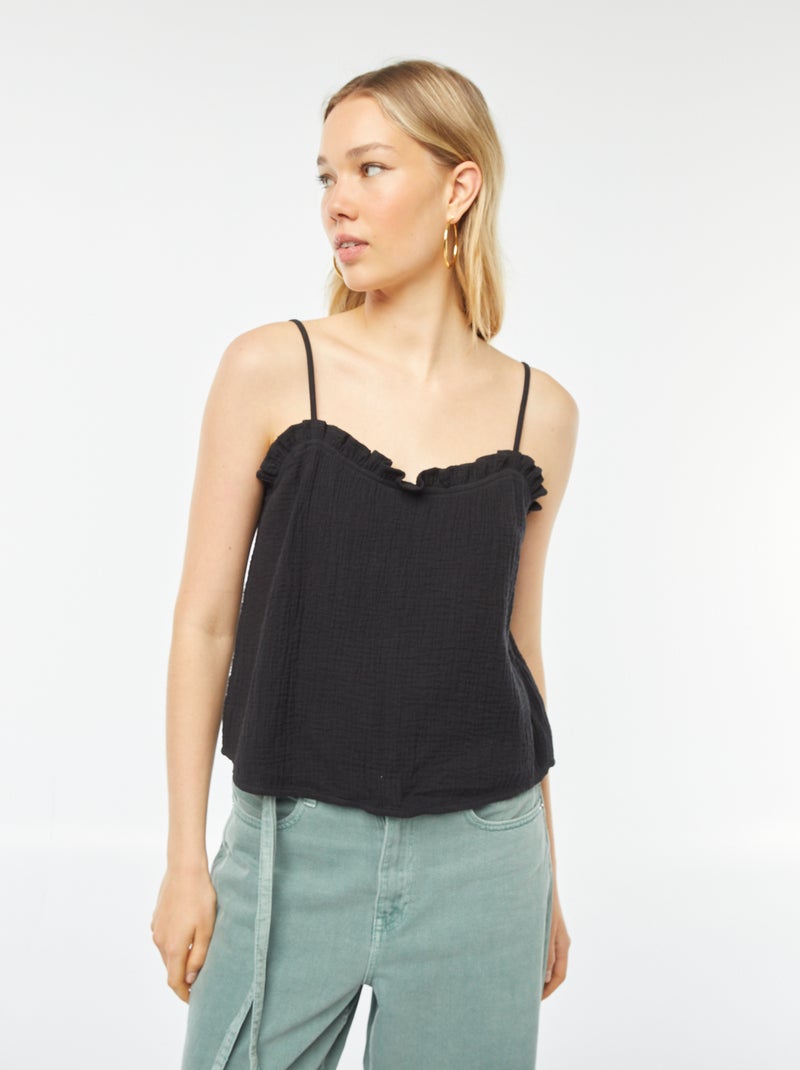 Top con spalline in doppia garza di cotone nero - Kiabi