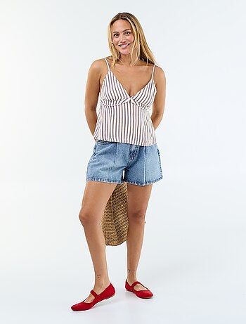 Top con spalline in misto lino