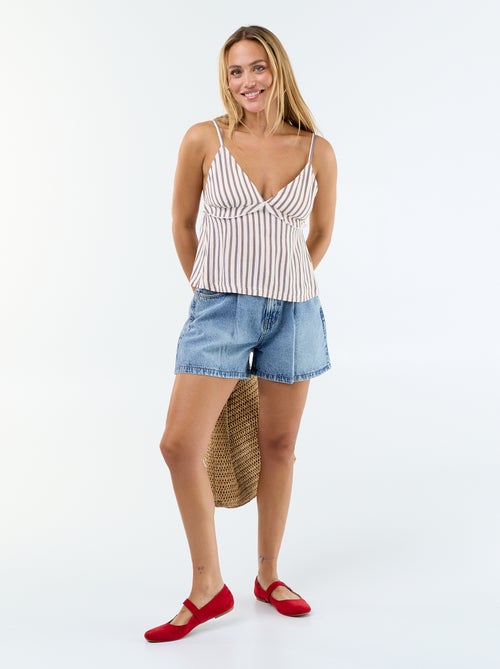 Top con spalline in misto lino - Kiabi