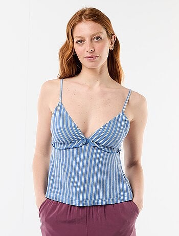 Top con spalline in misto lino