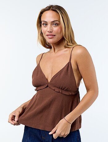 Top con spalline in misto lino