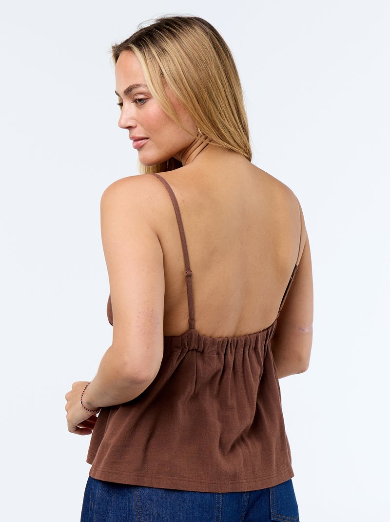 Top con spalline in misto lino Marrone - Kiabi