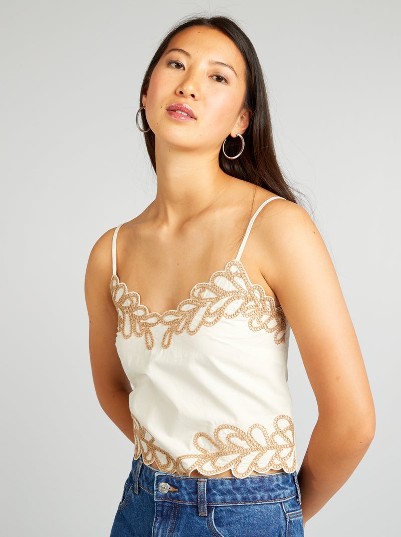 Top con spalline sottili e ricami BEIGE - Kiabi