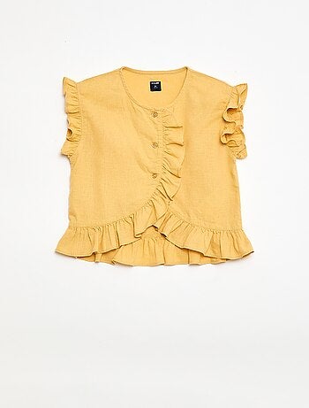 Top con volant in misto lino