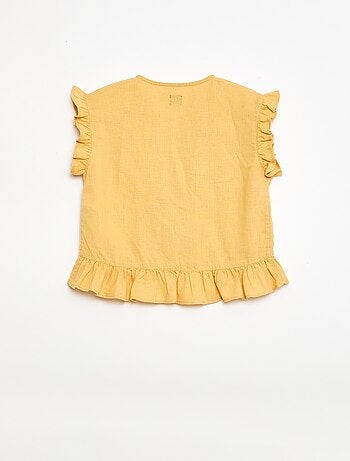 Top con volant in misto lino