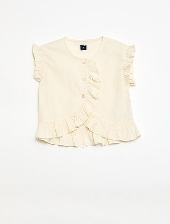 Top con volant in misto lino