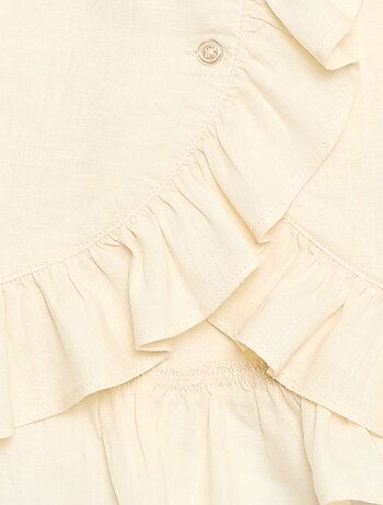 Top con volant in misto lino