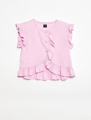 Top con volant in misto lino