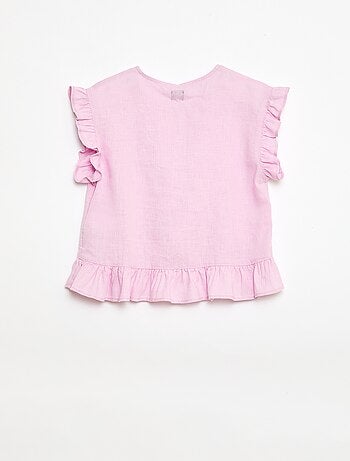 Top con volant in misto lino