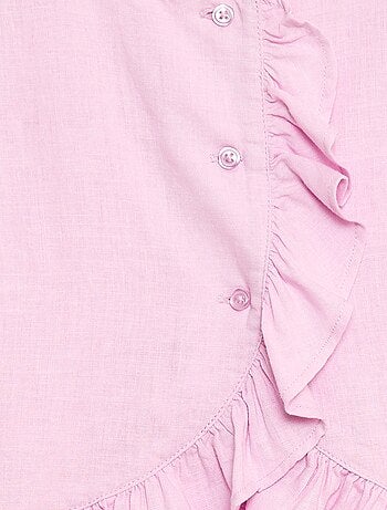 Top con volant in misto lino