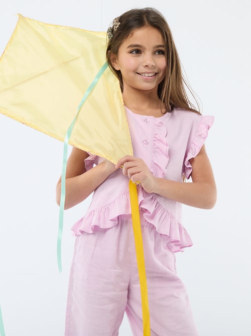 Top con volant in misto lino - Kiabi Top con volant in misto lino - Kiabi