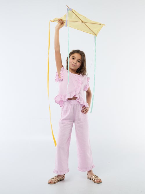 Top con volant in misto lino - Kiabi Top con volant in misto lino - Kiabi